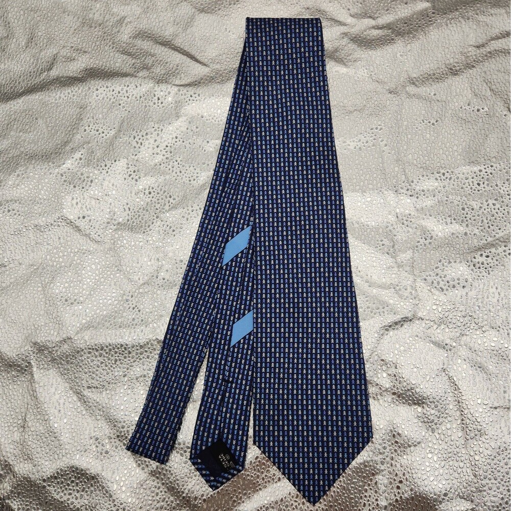 Tie Salvatore Ferragamo Navy Blue Stylized Bears 100% Silk Necktie Italy Vintage